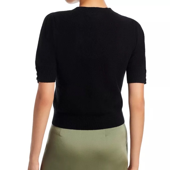 Luxurious 100% Cashmere Crystal Button Short Sleeve Sweater By Aqua in Black - Picture 4 of 7